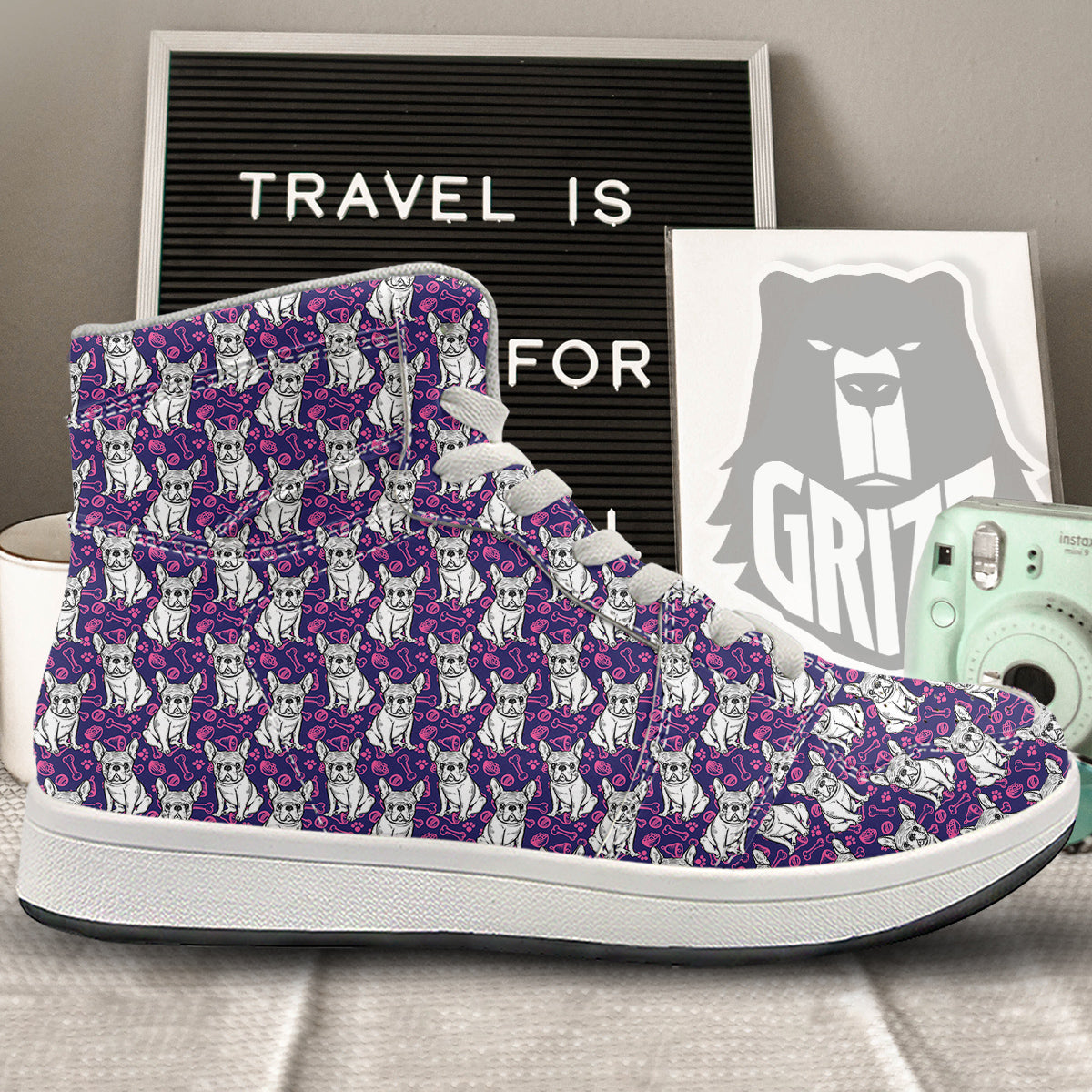 English Bulldog Cute Print Pattern High Top Sneakers-grizzshop