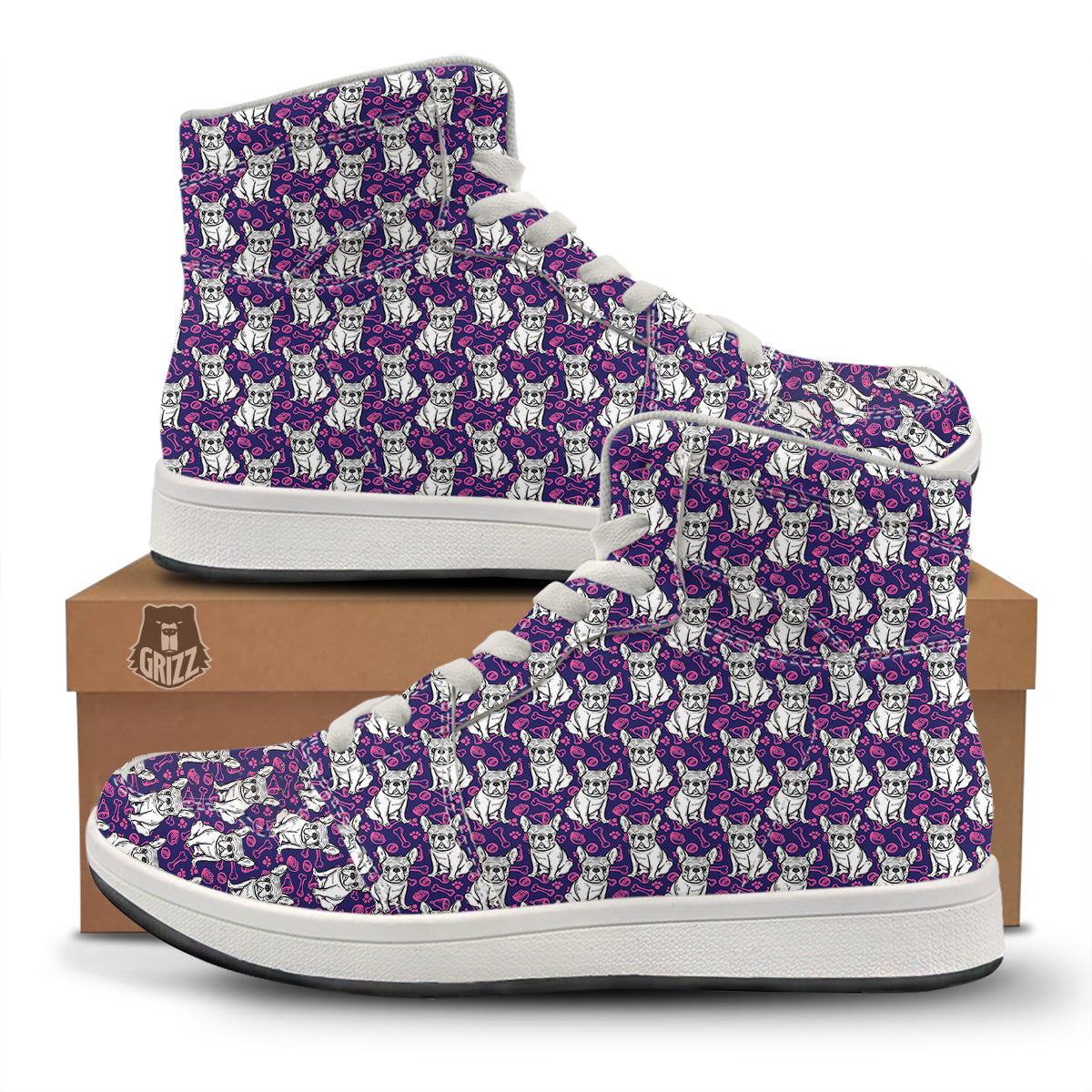 English Bulldog Cute Print Pattern High Top Sneakers-grizzshop