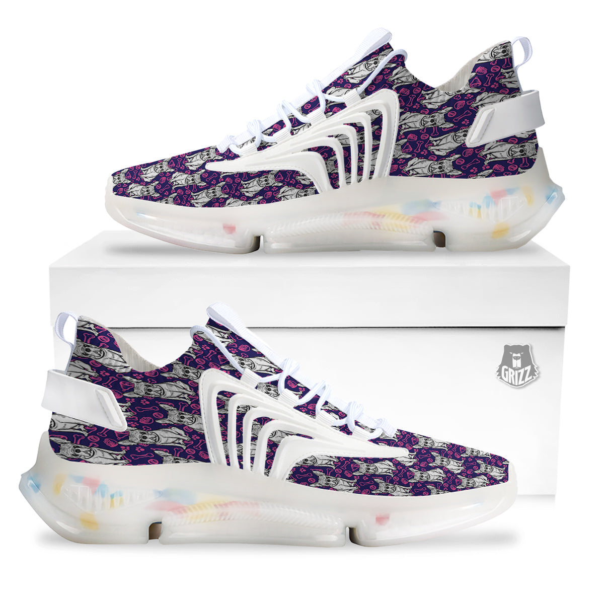 English Bulldog Cute Print Pattern White Gym Shoes-grizzshop
