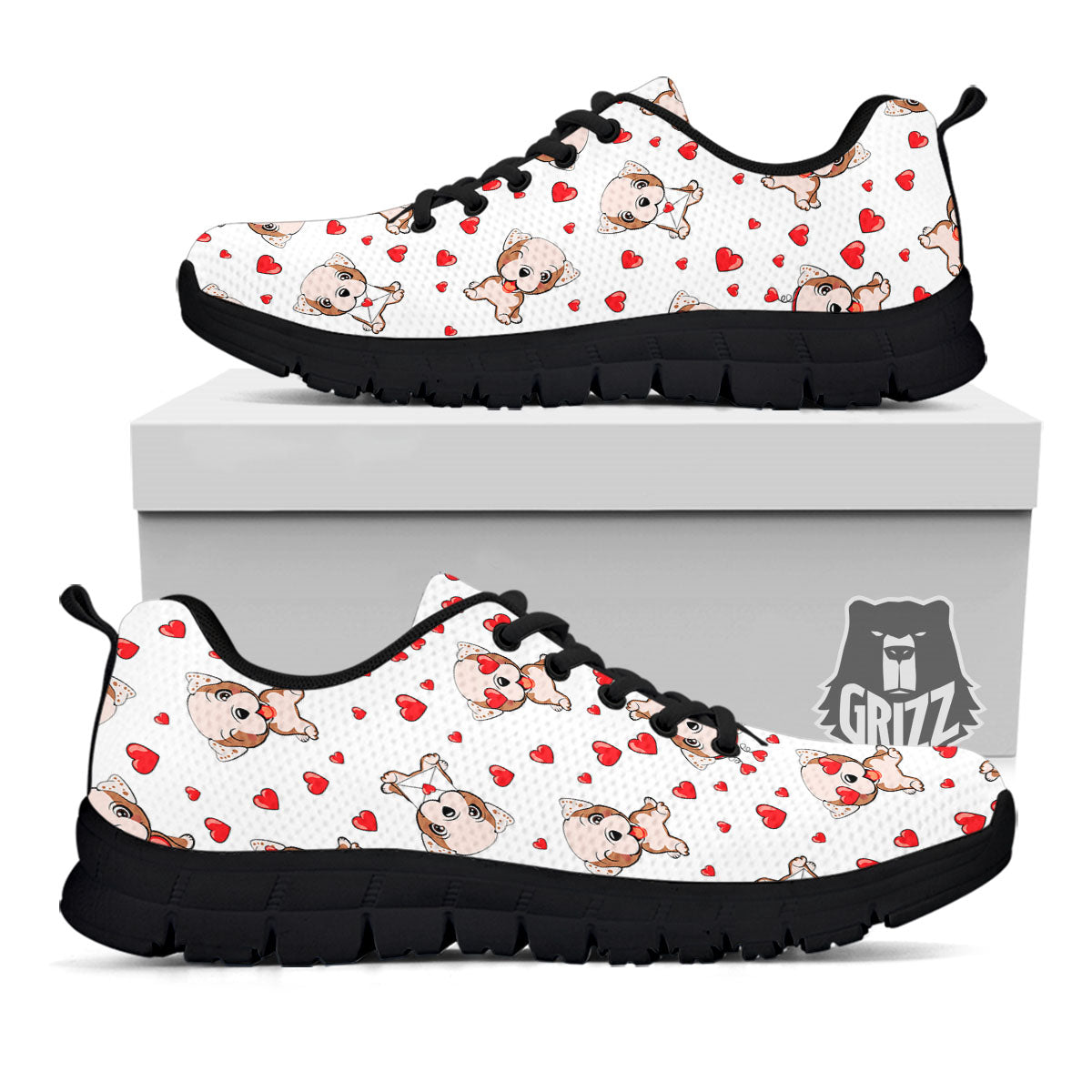 English Bulldog Lovely Print Pattern Black Sneaker-grizzshop