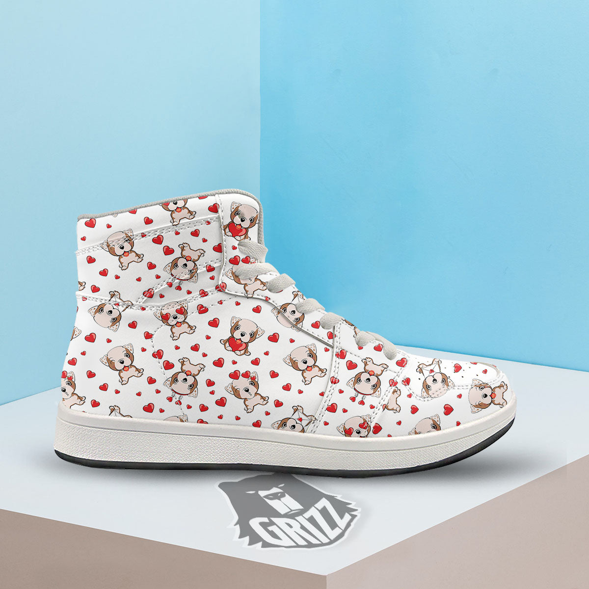 English Bulldog Lovely Print Pattern High Top Sneakers-grizzshop