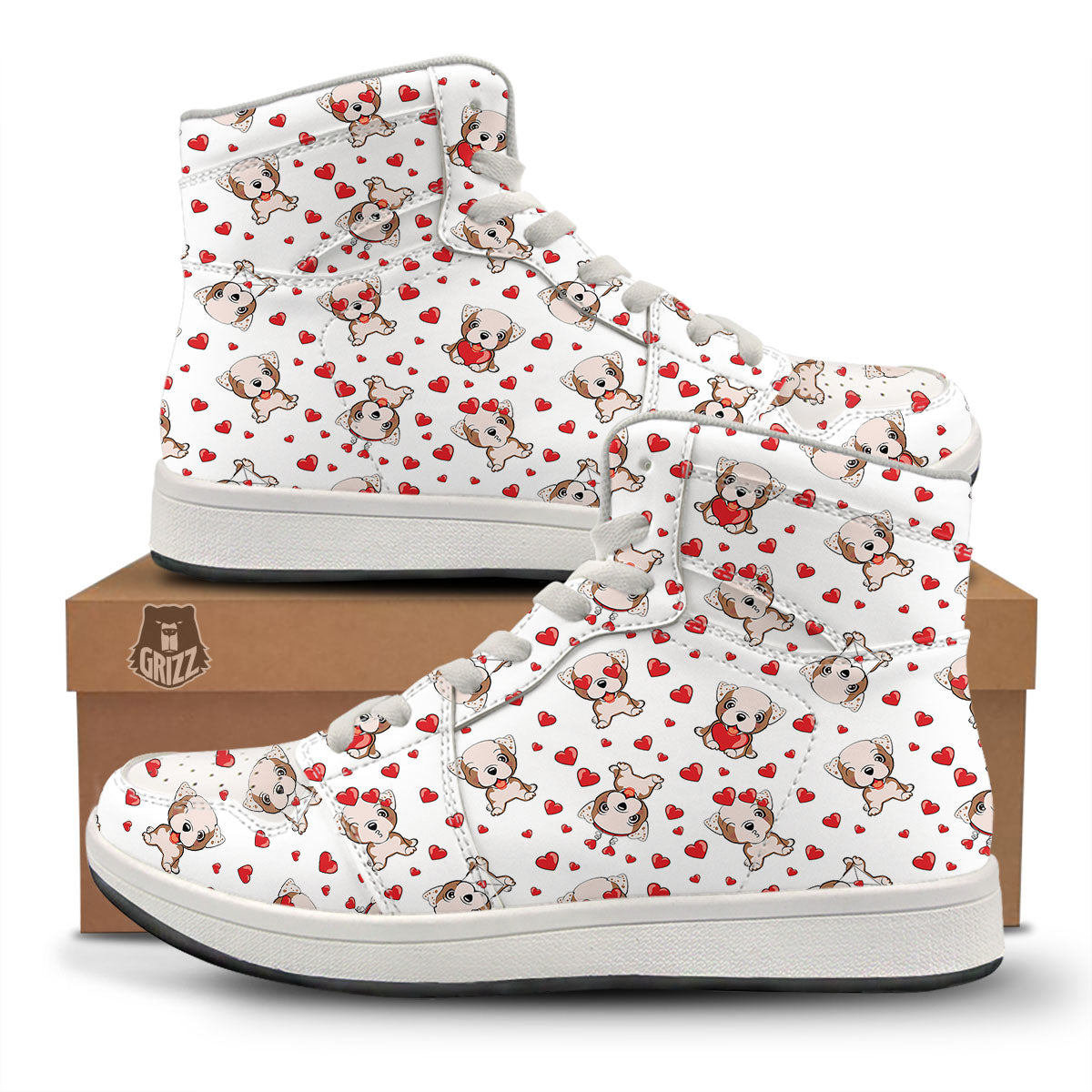 English Bulldog Lovely Print Pattern High Top Sneakers-grizzshop