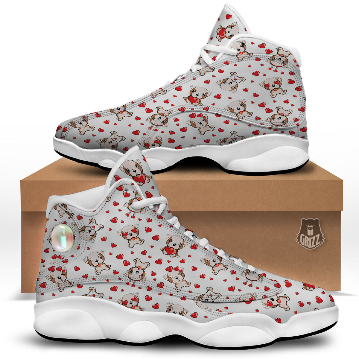 English Bulldog Lovely Print Pattern White Basketball Shoes-grizzshop