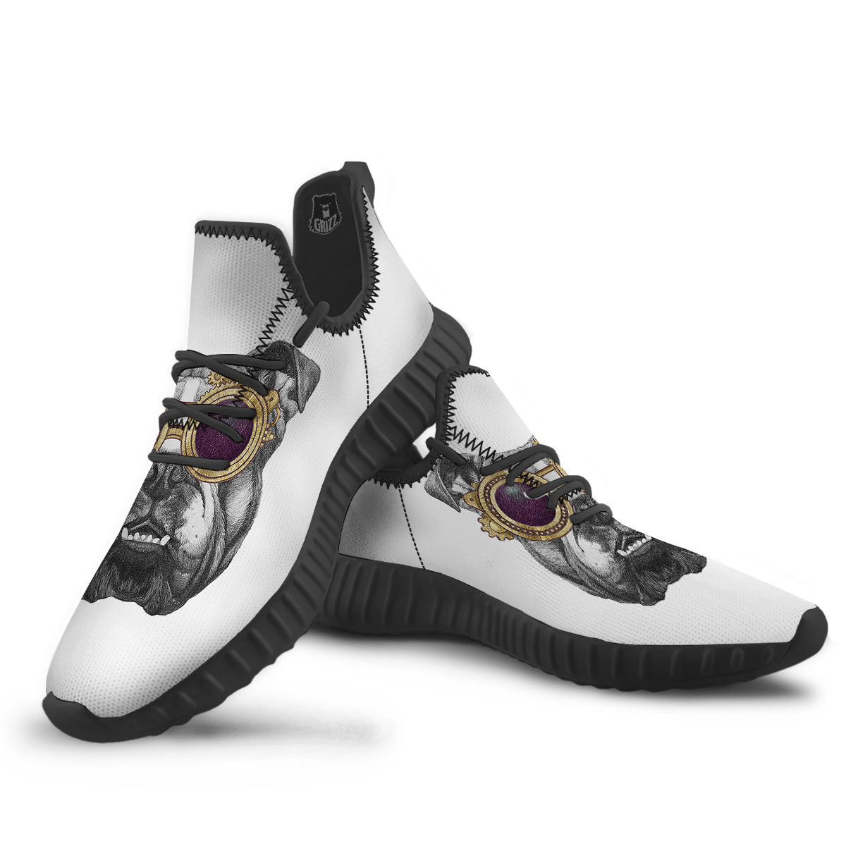 English Bulldog Wearing Glasses Print Black Walking Shoes-grizzshop