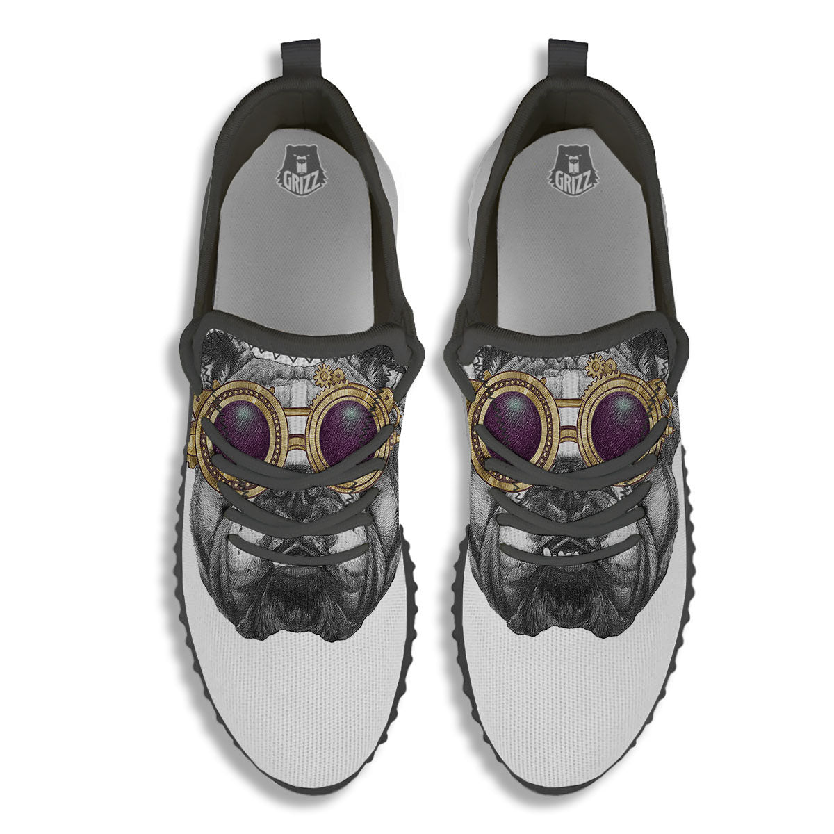 English Bulldog Wearing Glasses Print Black Walking Shoes-grizzshop