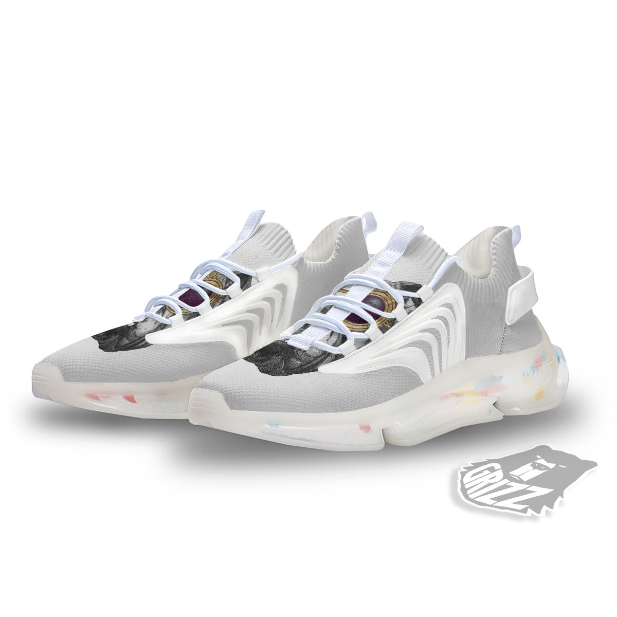 English Bulldog Wearing Glasses Print White Gym Shoes-grizzshop