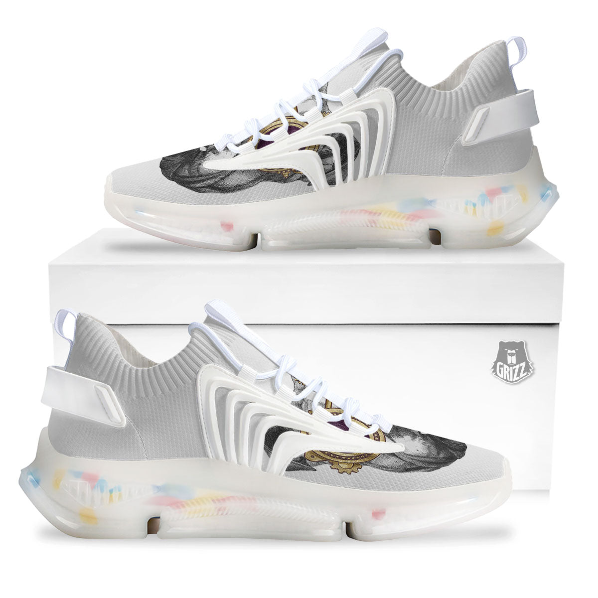 English Bulldog Wearing Glasses Print White Gym Shoes-grizzshop