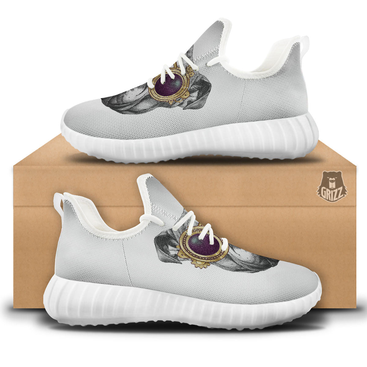 English Bulldog Wearing Glasses Print White Walking Shoes-grizzshop