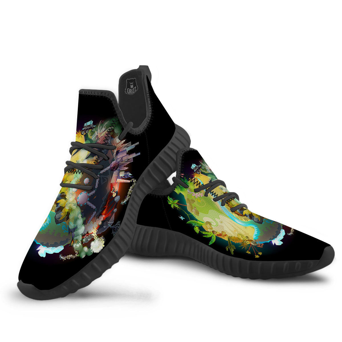Environmental Destruction Print Black Walking Shoes-grizzshop