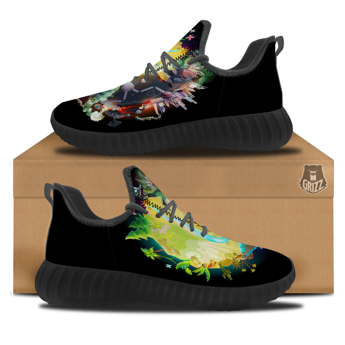 Environmental Destruction Print Black Walking Shoes-grizzshop