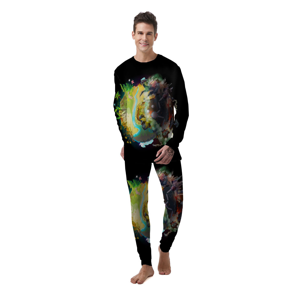 Environmental Destruction Print Men's Pajamas-grizzshop