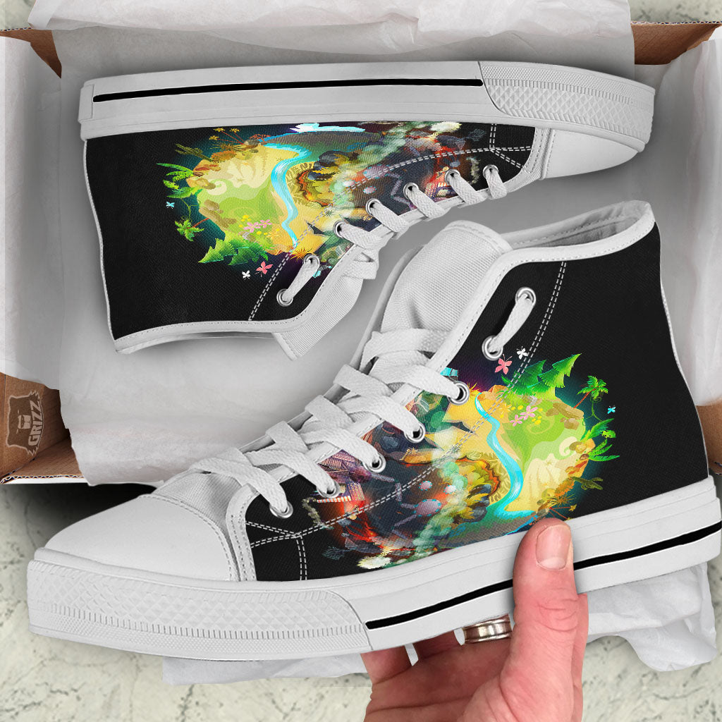 Environmental Destruction Print White High Top Shoes-grizzshop