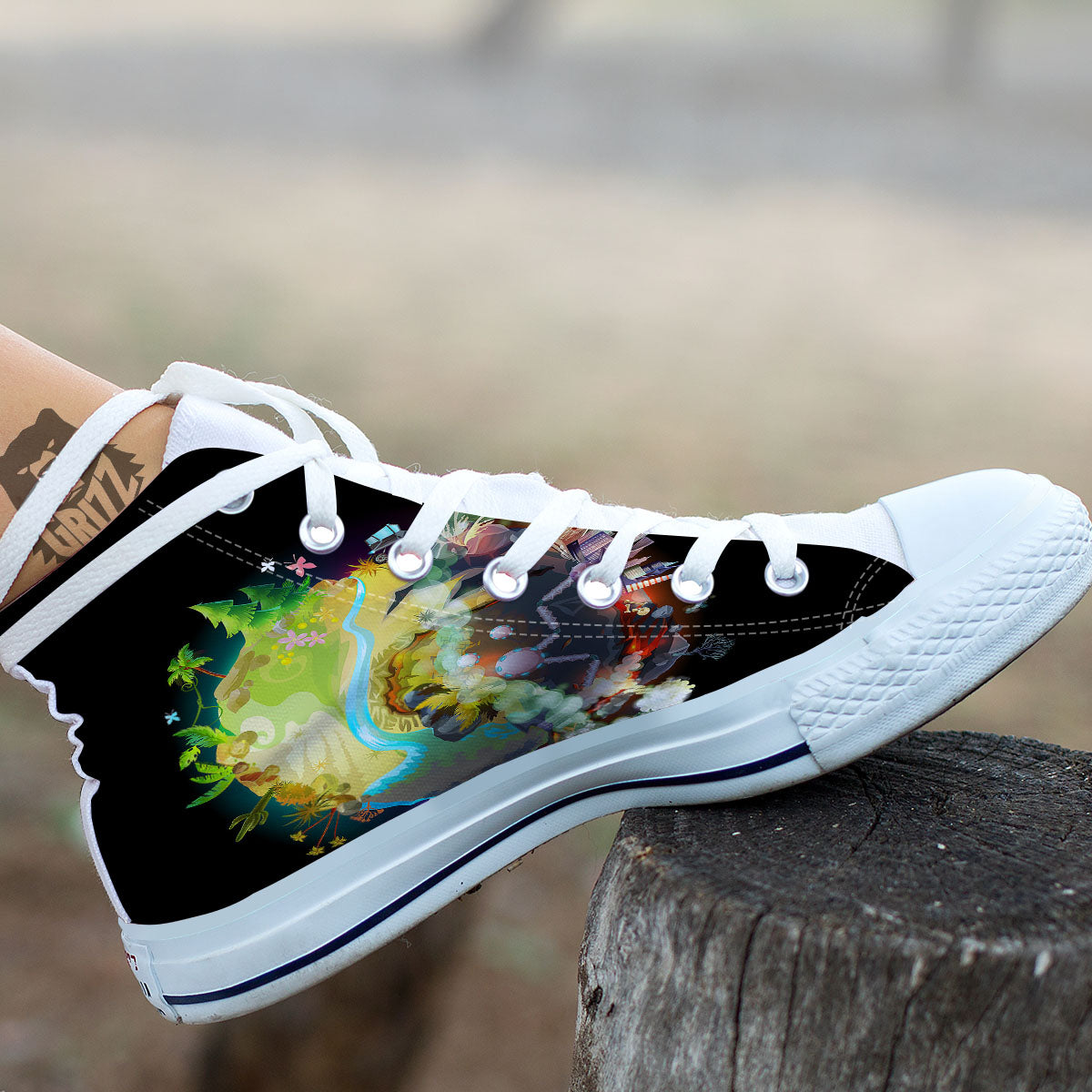 Environmental Destruction Print White High Top Shoes-grizzshop