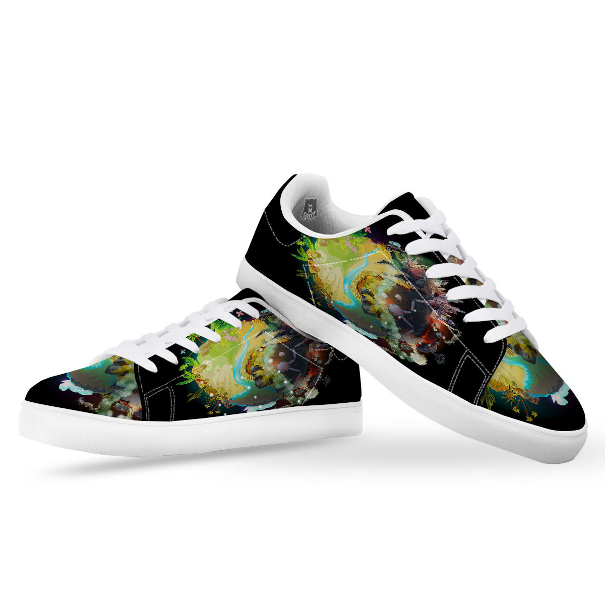 Environmental Destruction Print White Low Top Sneakers-grizzshop