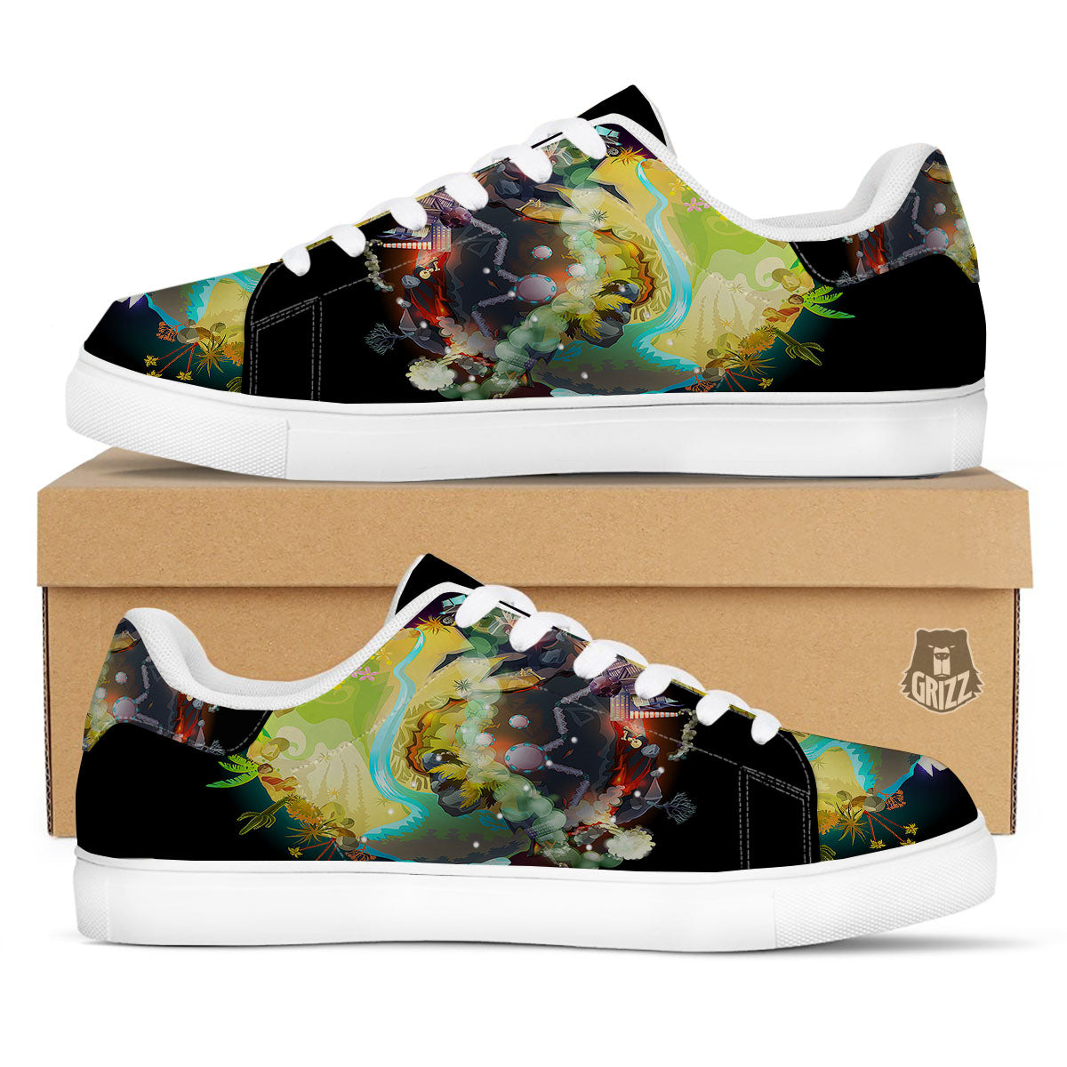 Environmental Destruction Print White Low Top Sneakers-grizzshop