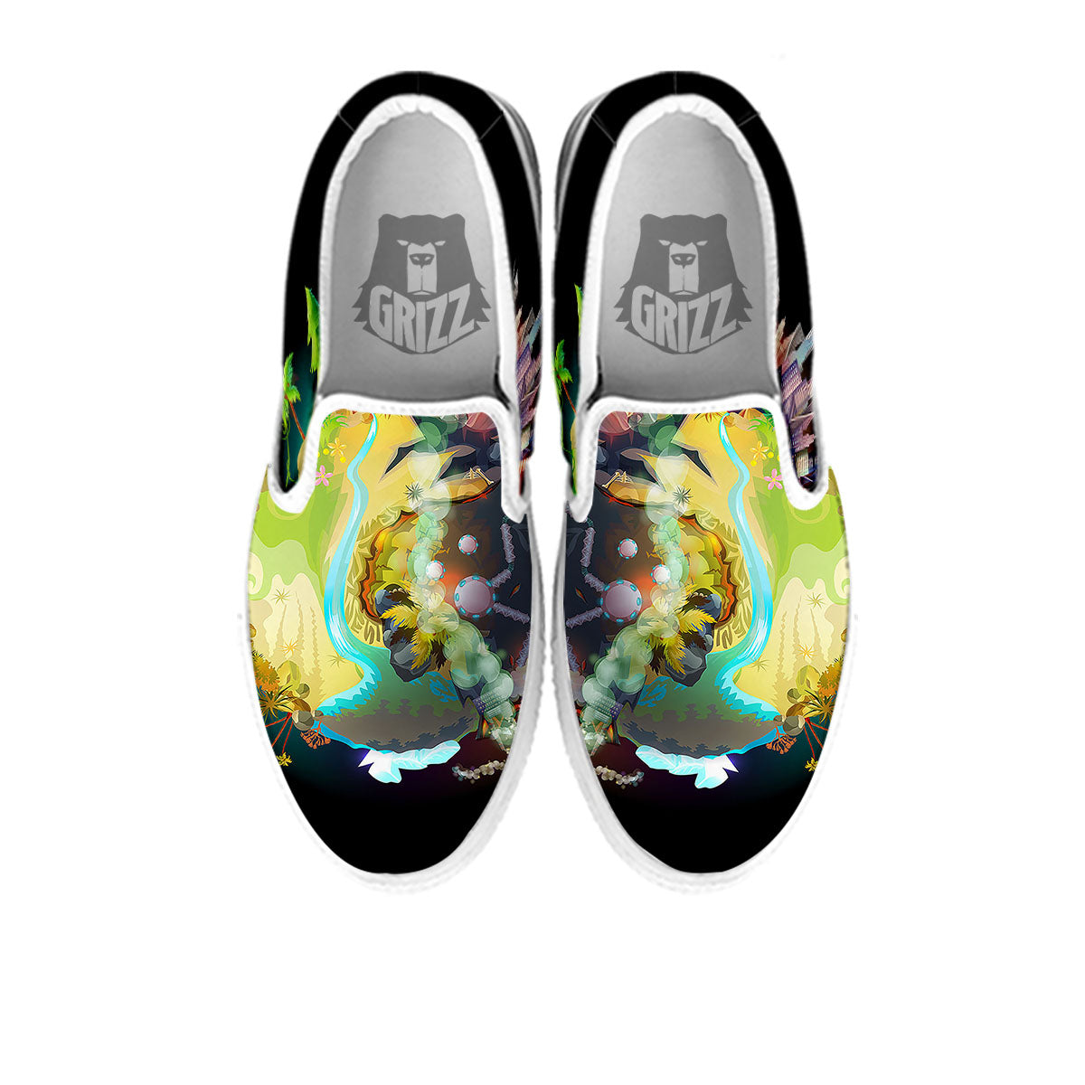 Environmental Destruction Print White Slip On Shoes-grizzshop