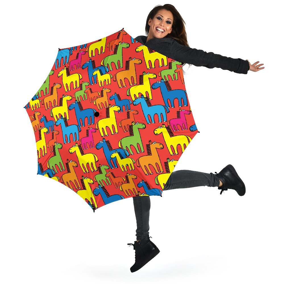 Equestrian Colorful Pattern Print Automatic Foldable Umbrella-grizzshop