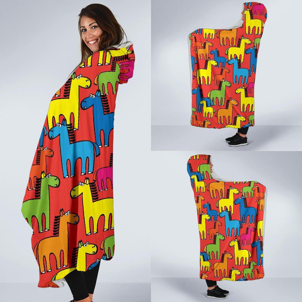 Equestrian Colorful Pattern Print Hooded Blanket-grizzshop
