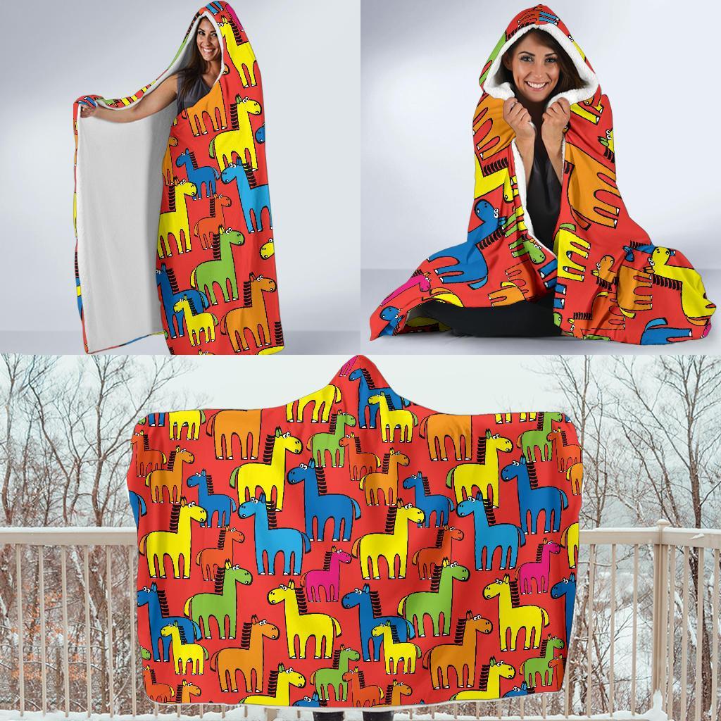 Equestrian Colorful Pattern Print Hooded Blanket-grizzshop