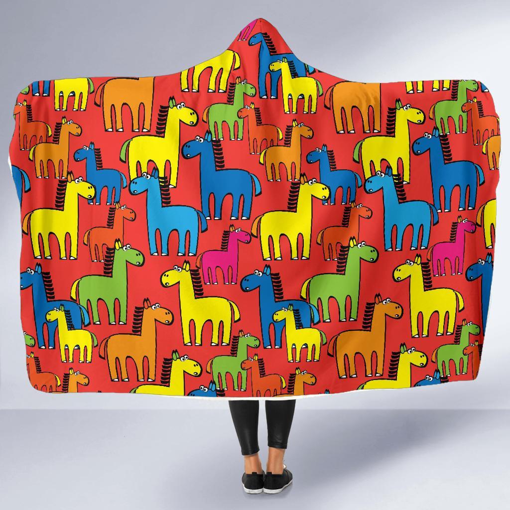 Equestrian Colorful Pattern Print Hooded Blanket-grizzshop