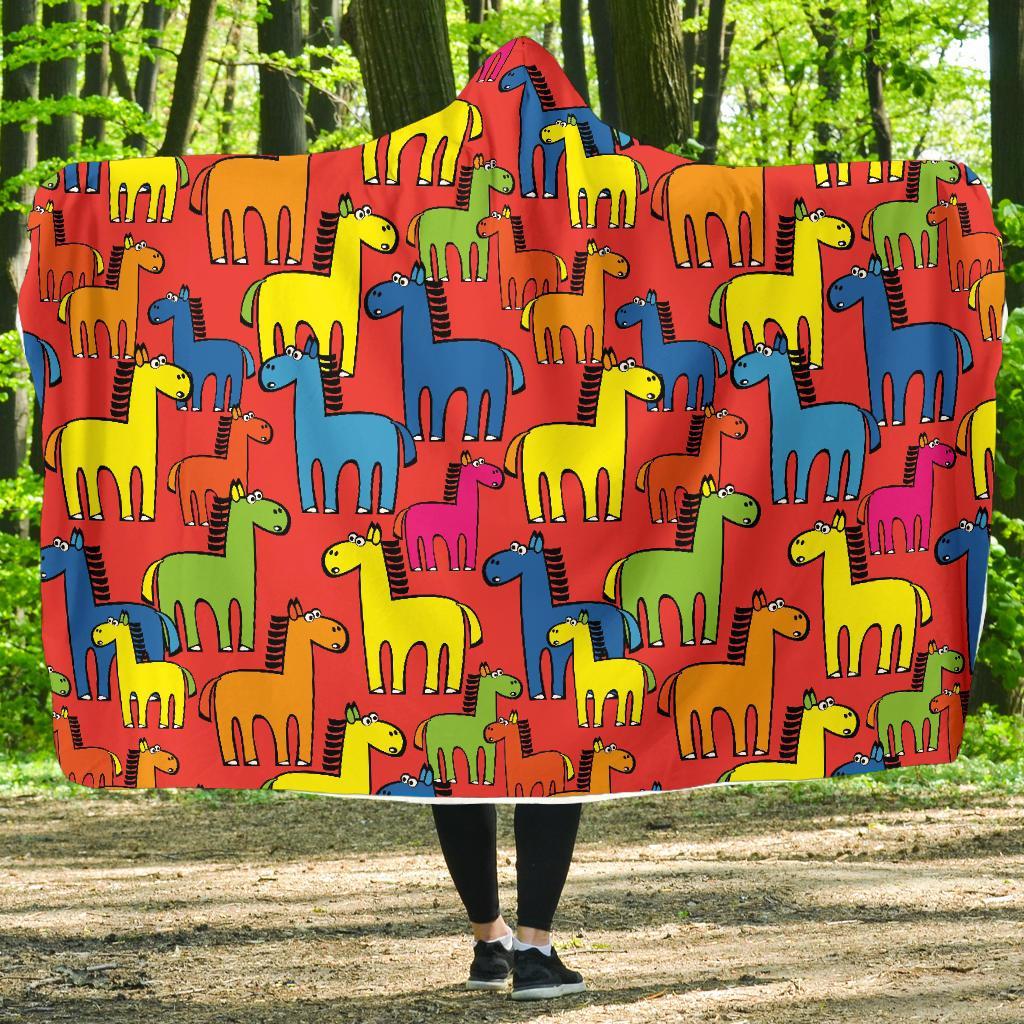Equestrian Colorful Pattern Print Hooded Blanket-grizzshop