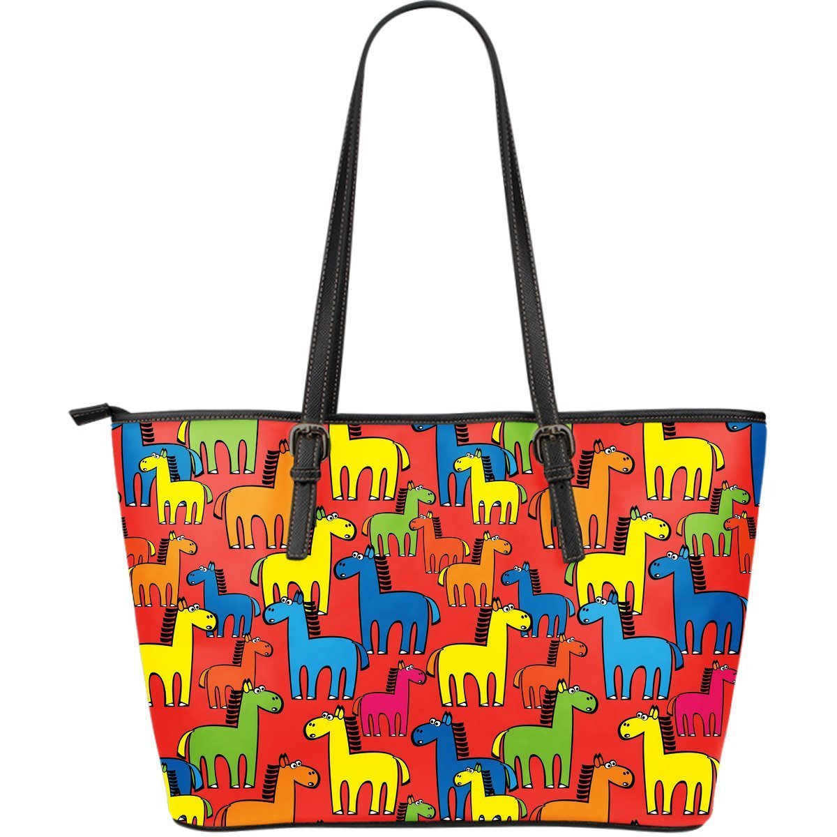Equestrian Colorful Pattern Print Leather Tote Bag-grizzshop