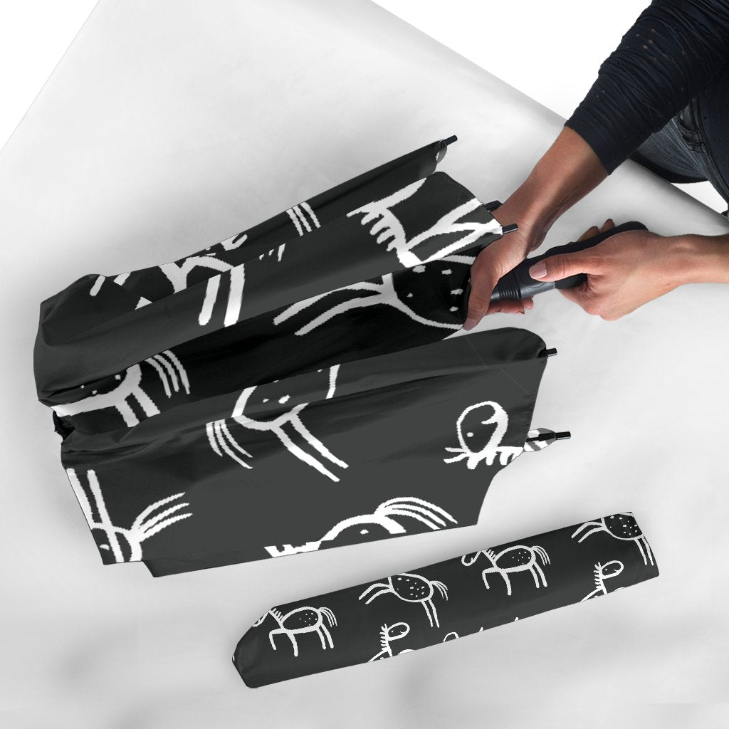 Equestrian Drawn Pattern Print Automatic Foldable Umbrella-grizzshop
