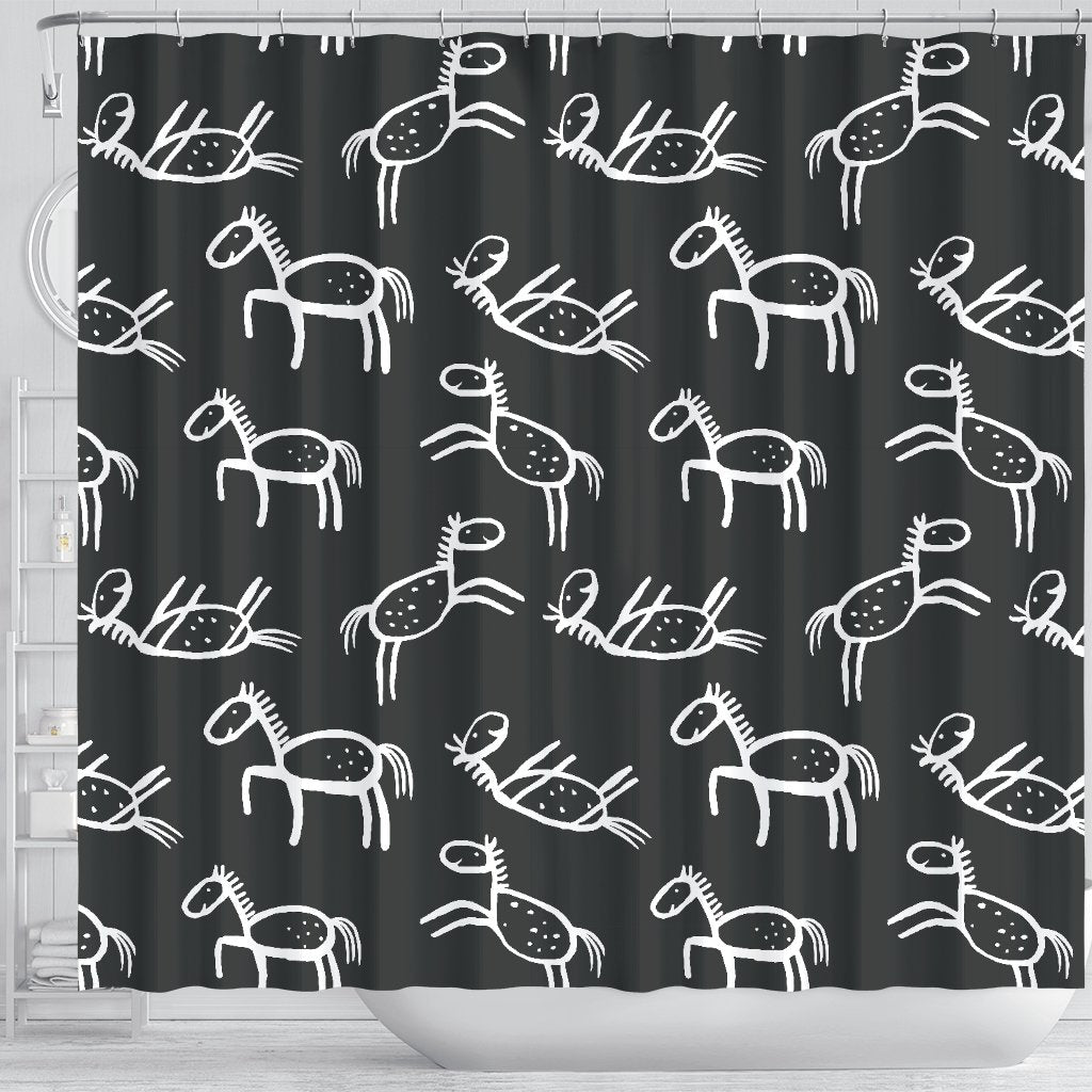 Equestrian Drawn Pattern Print Bathroom Shower Curtain-grizzshop