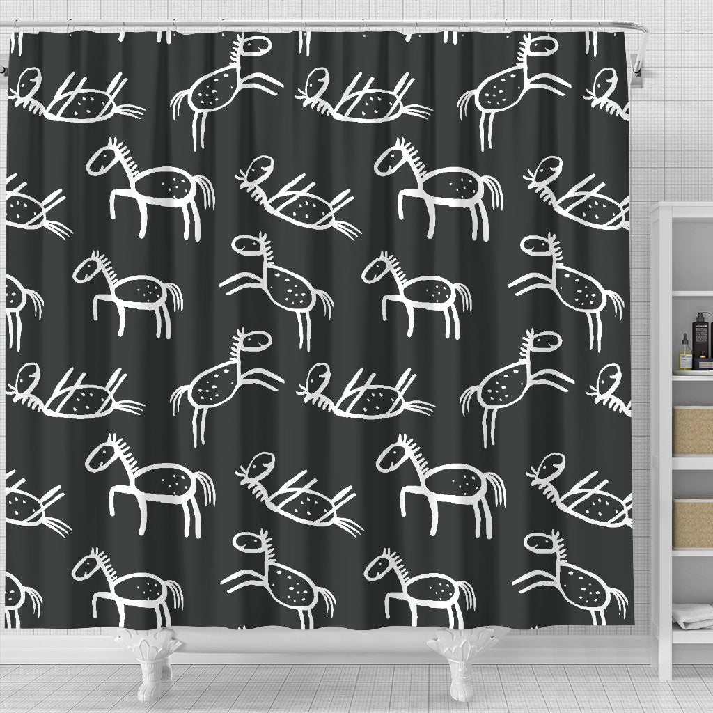 Equestrian Drawn Pattern Print Bathroom Shower Curtain-grizzshop