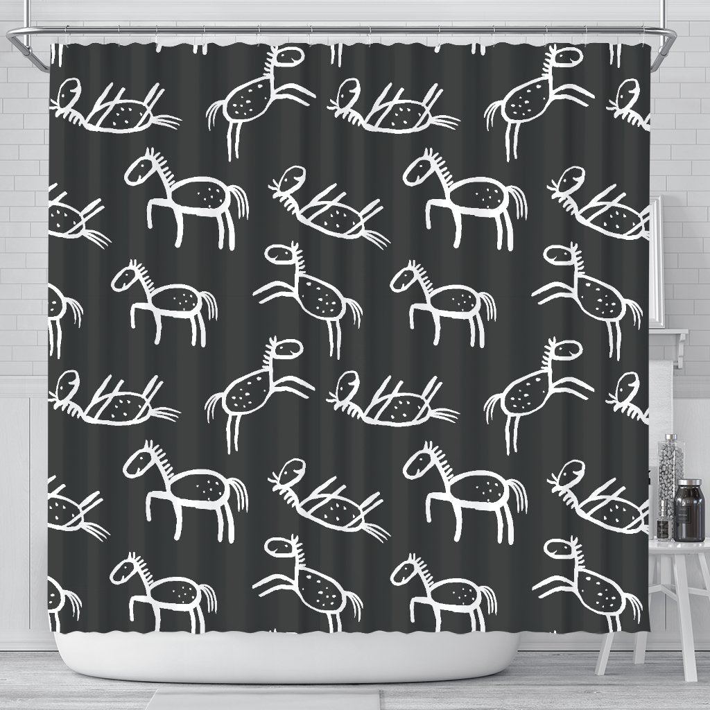 Equestrian Drawn Pattern Print Bathroom Shower Curtain-grizzshop