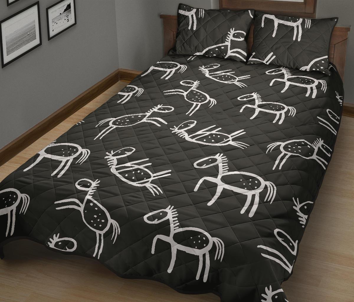 Equestrian Drawn Pattern Print Bed Set Quilt-grizzshop