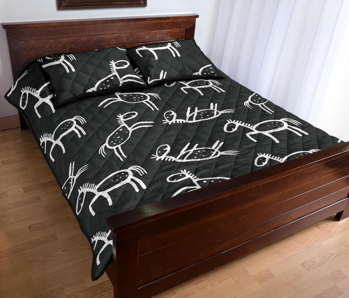 Equestrian Drawn Pattern Print Bed Set Quilt-grizzshop