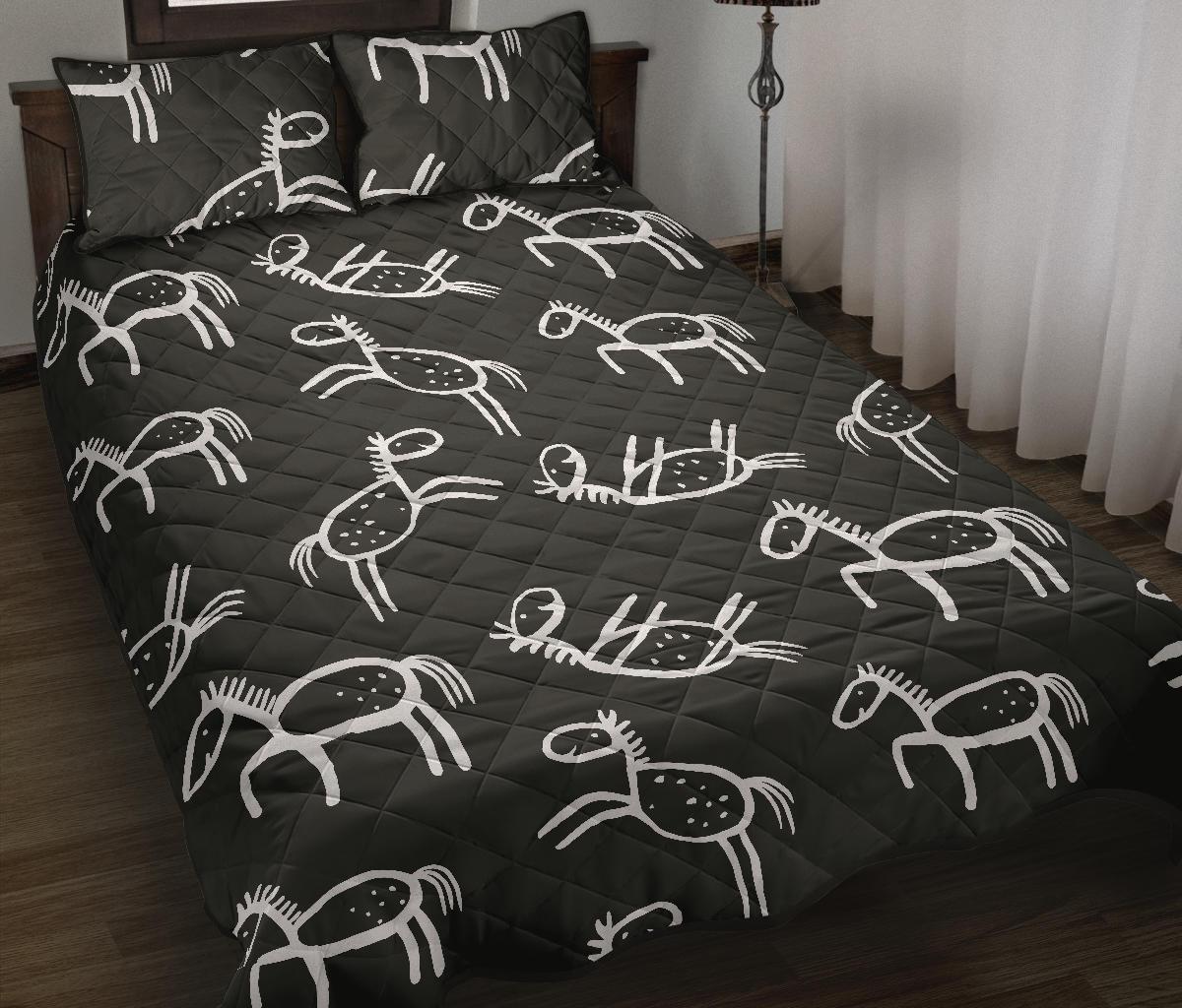 Equestrian Drawn Pattern Print Bed Set Quilt-grizzshop