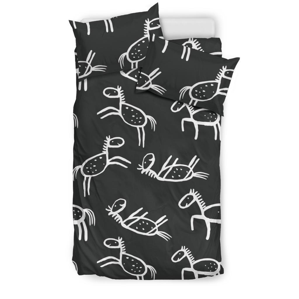 Equestrian Drawn Pattern Print Duvet Cover Bedding Set-grizzshop