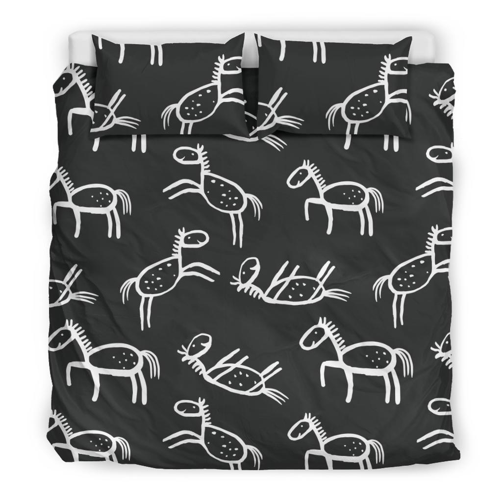 Equestrian Drawn Pattern Print Duvet Cover Bedding Set-grizzshop