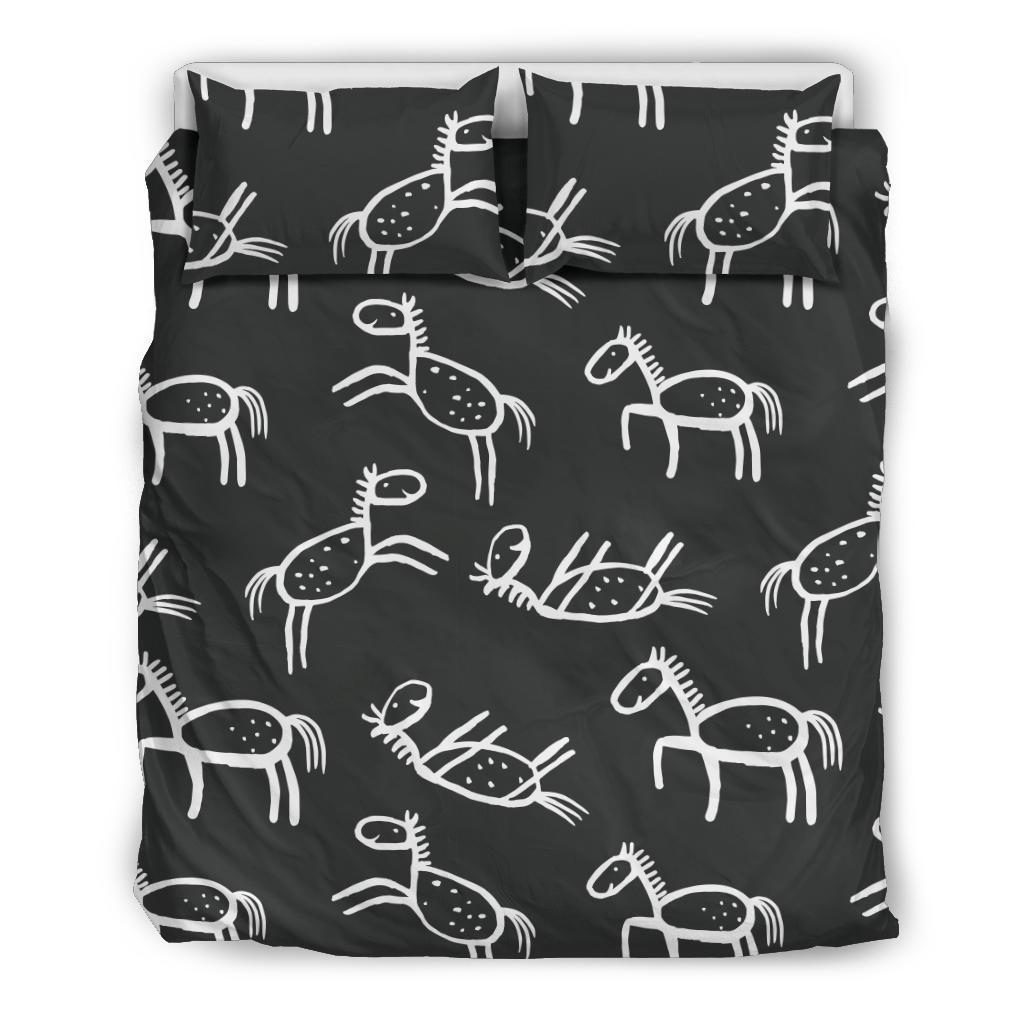 Equestrian Drawn Pattern Print Duvet Cover Bedding Set-grizzshop