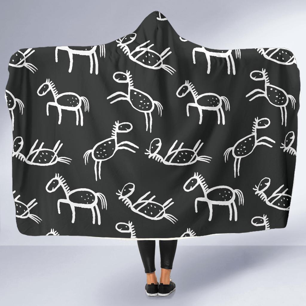 Equestrian Drawn Pattern Print Hooded Blanket-grizzshop