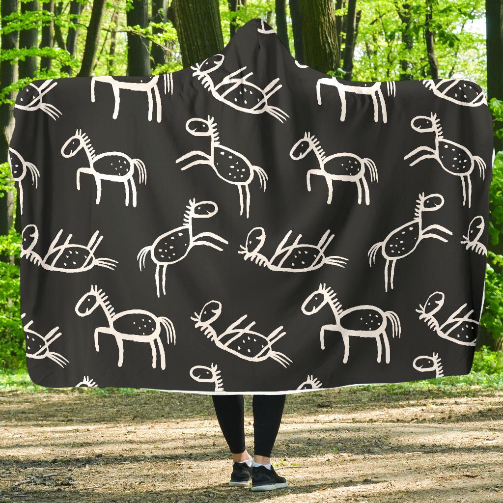 Equestrian Drawn Pattern Print Hooded Blanket-grizzshop