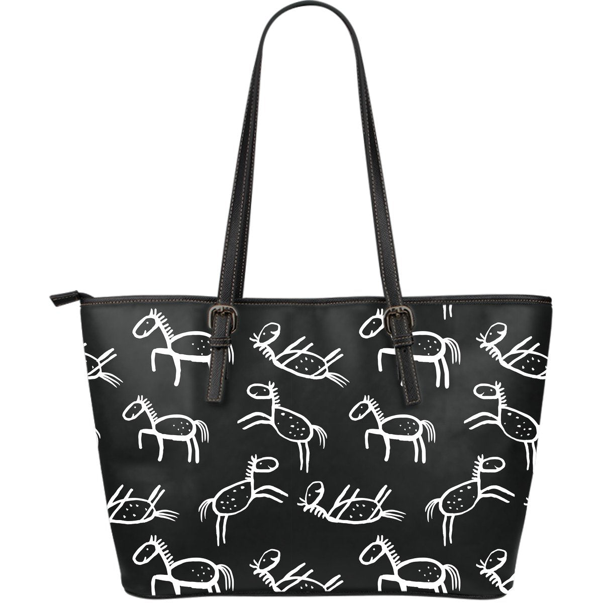 Equestrian Drawn Pattern Print Leather Tote Bag-grizzshop