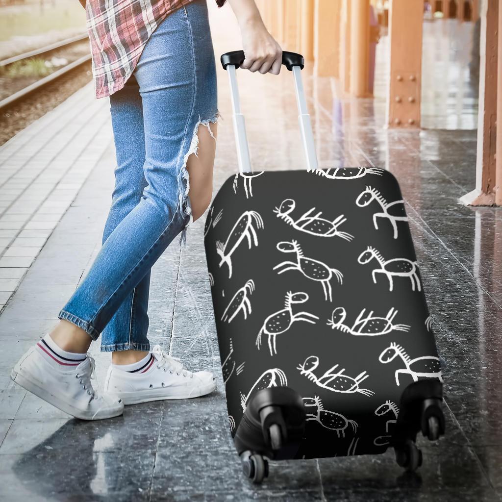 Equestrian Drawn Pattern Print Luggage Cover Protector-grizzshop