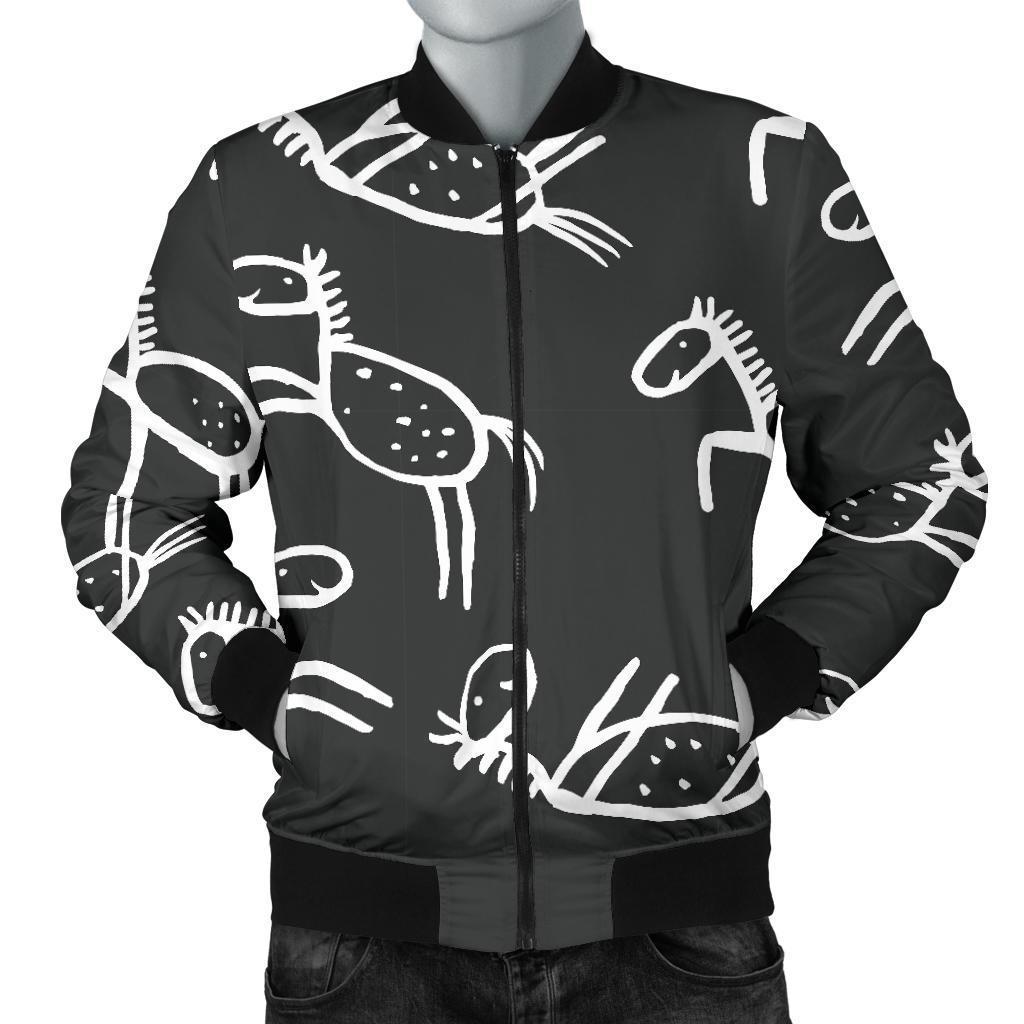 Equestrian Drawn Pattern Print Men's Bomber Jacket-grizzshop