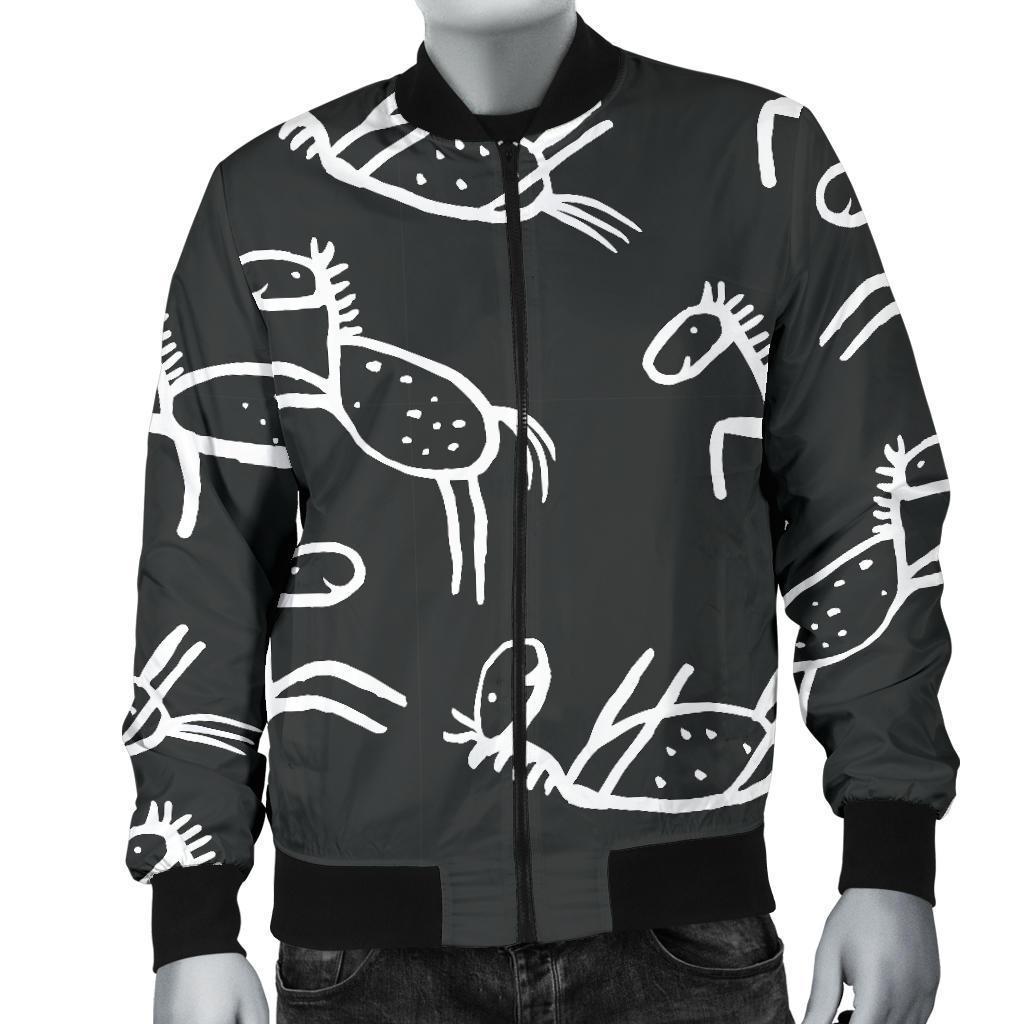 Equestrian Drawn Pattern Print Men's Bomber Jacket-grizzshop