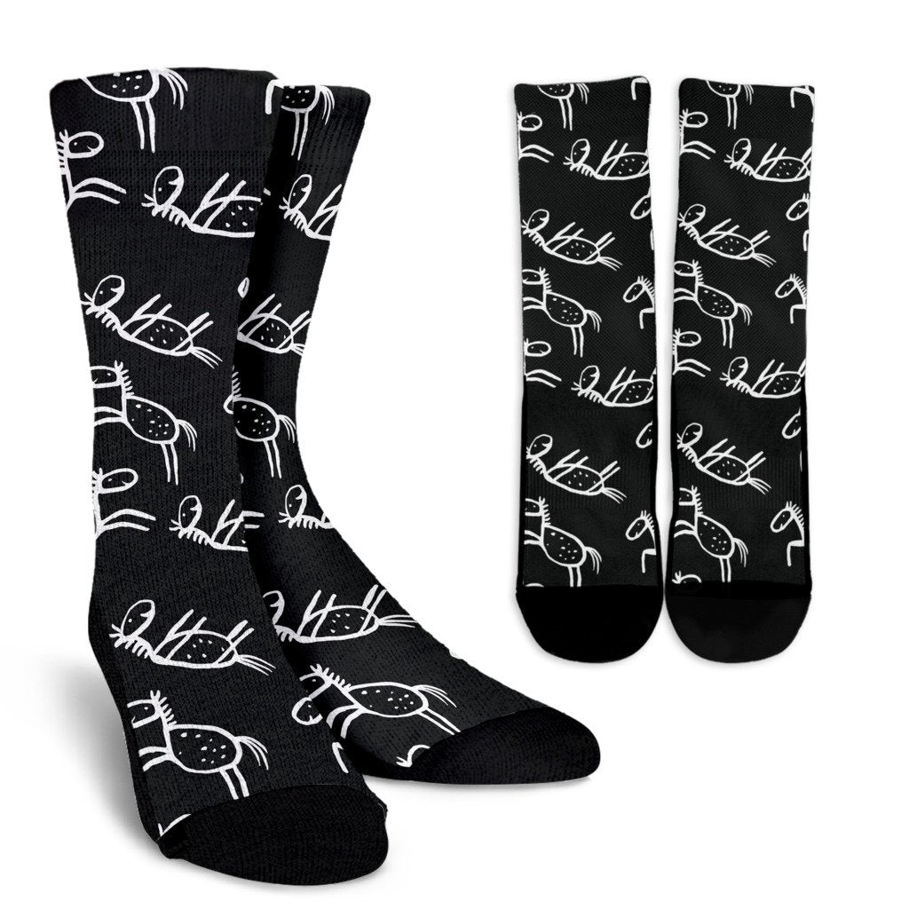 Equestrian Drawn Pattern Print Unisex Crew Socks-grizzshop