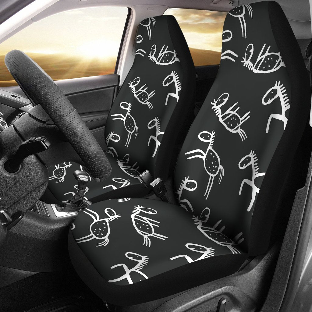 Equestrian Drawn Pattern Print Universal Fit Car Seat Covers-grizzshop