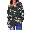 Equestrian Drawn Pattern Print Women Off Shoulder Sweatshirt-grizzshop