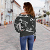 Equestrian Drawn Pattern Print Women Off Shoulder Sweatshirt-grizzshop