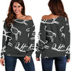 Equestrian Drawn Pattern Print Women Off Shoulder Sweatshirt-grizzshop