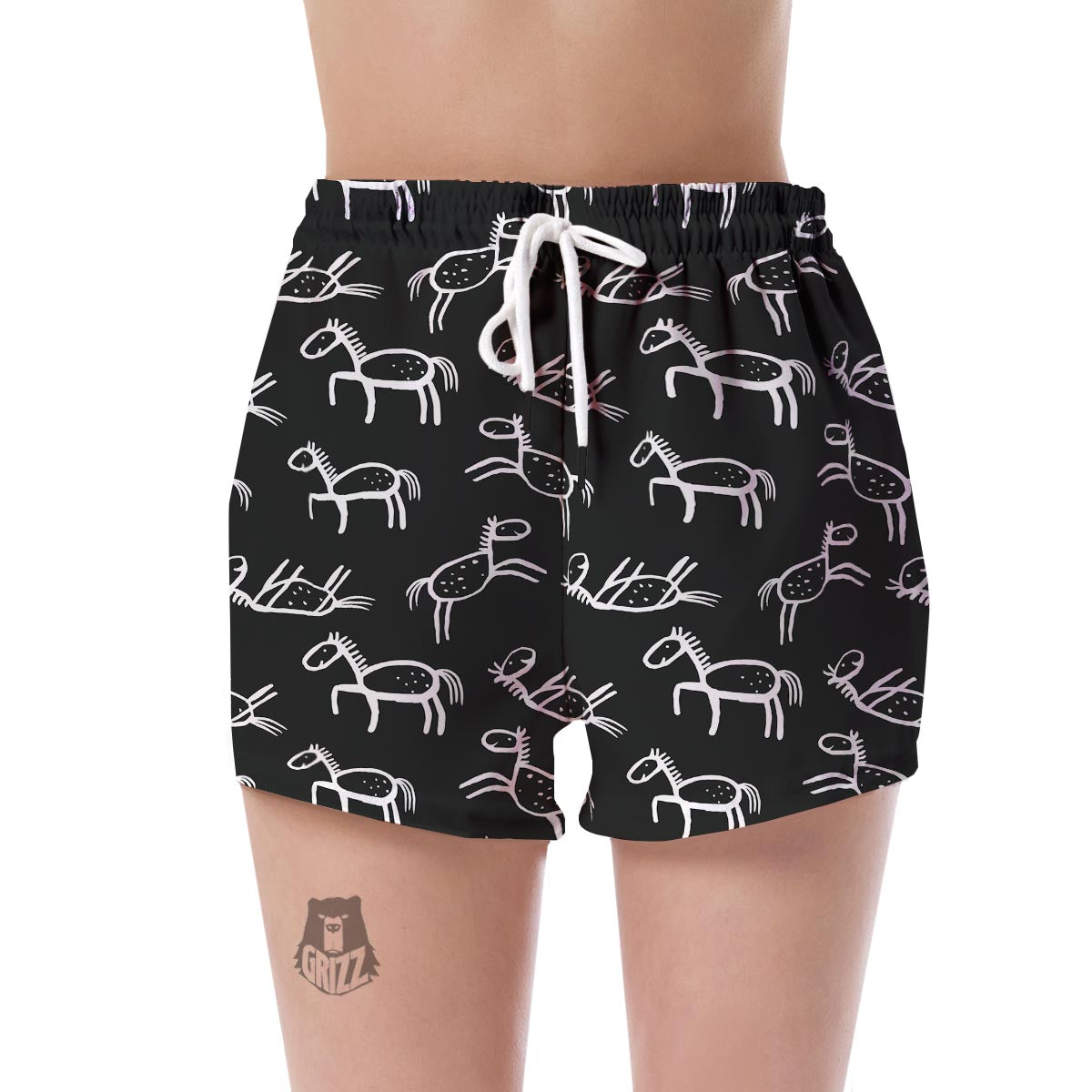 Equestrian Drawn Pattern Print Women's Shorts-grizzshop