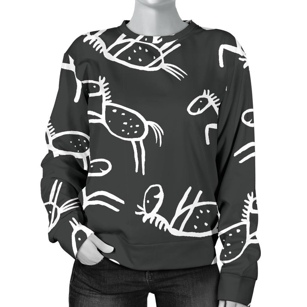 Equestrian Drawn Pattern Print Women's Sweatshirt-grizzshop