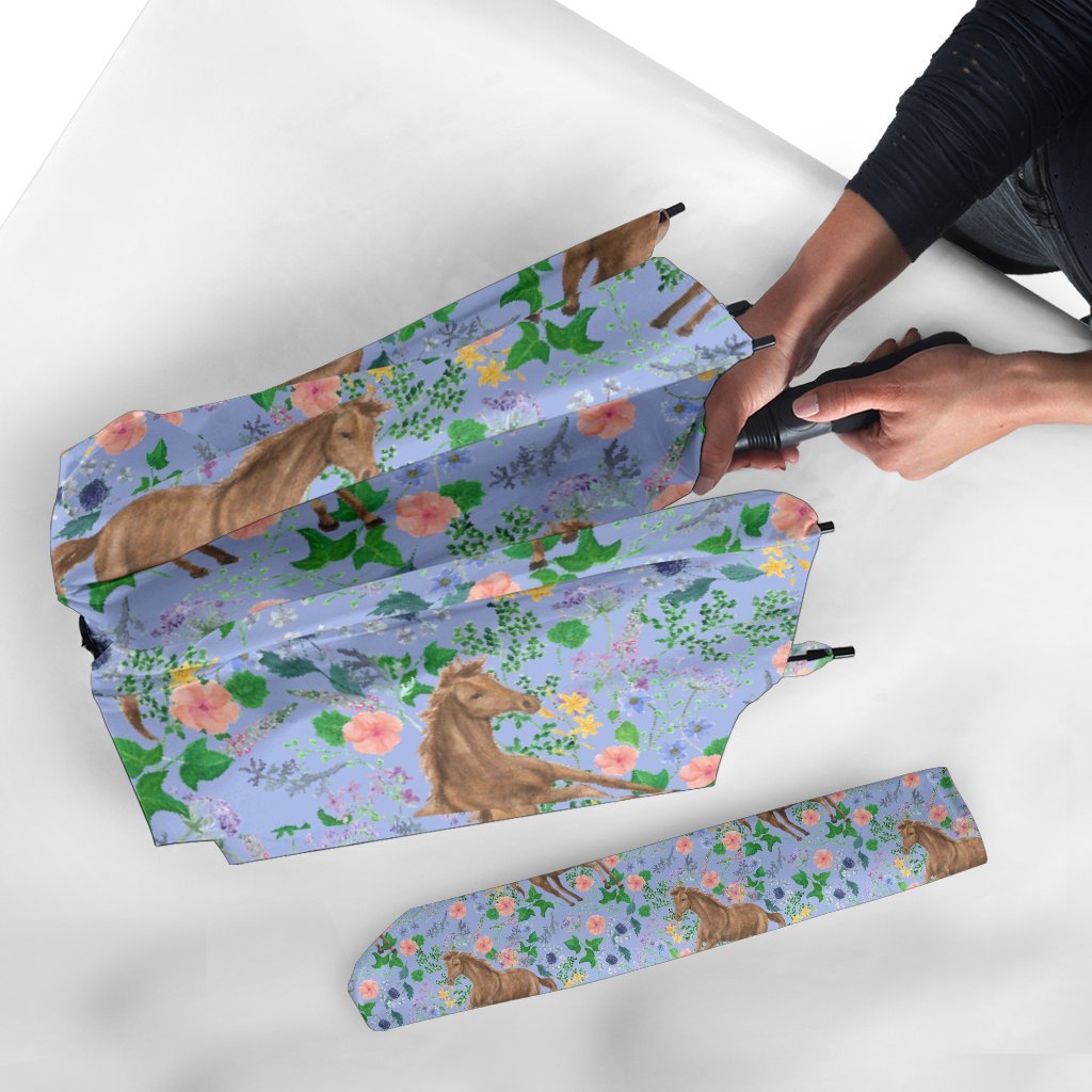 Equestrian Floral Pattern Print Automatic Foldable Umbrella-grizzshop